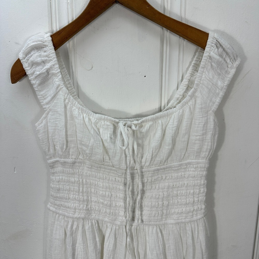 Japna Midi Dress Womens Medium White Ruffle Smocked Cotton Gauze Cottagecore - Picture 9 of 9
